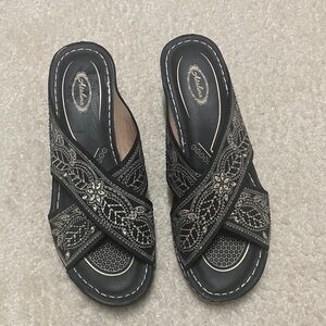 Catalina  and Black Tan Embroidered Sandals. Brand New